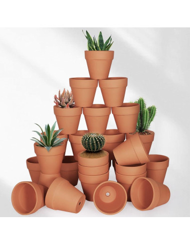 Macetas de Arcilla Terracota 10.16 cm - Paquete de 24 con Drenaje
