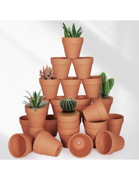 Macetas de Arcilla Terracota 10.16 cm - Paquete de 24 con Drenaje