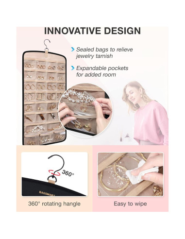 Organizador de Joyería Colgante BAGSMART Negro 29 Bolsillos