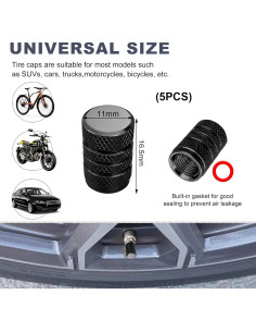 5 Tapones de Válvula de Neumático Ohleats Aluminio Negro 2