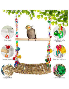 Juguete para Aves Eeaivnm - Columpio y Percha Madera 30cm 2
