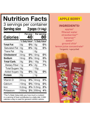 Paletas de Fruta Orgánica Dulces Nadas Manzana Baya 24 Unidades