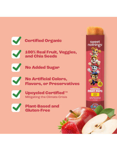 Paletas de Fruta Orgánica Dulces Nadas Manzana Baya 24 Unidades