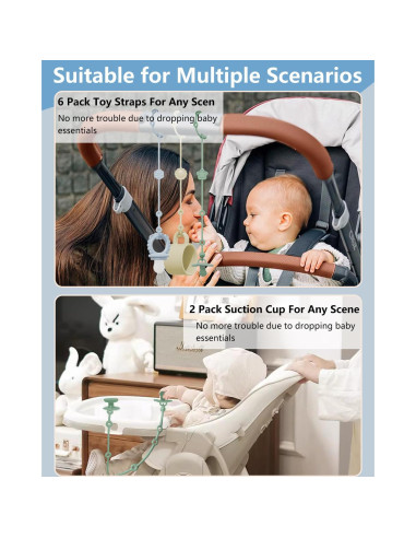 6 Correas de Silicona para Juguetes Bebés con Ventosas