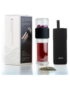 Botella Infusora de Té Ukiyo Sense 248 ml Doble Pared Negra