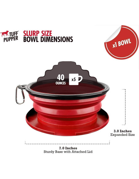 Cuenco Colapsable para Perros Tuff Pupper Rojo 1.18L