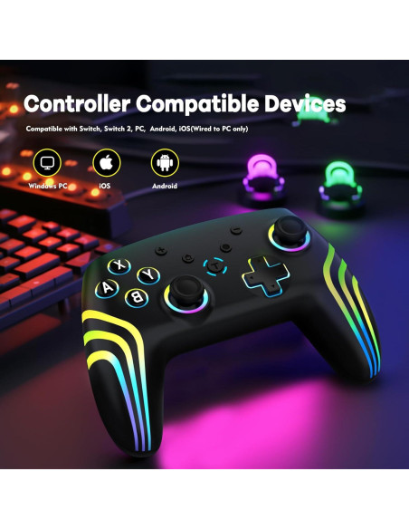 Controlador Pro Inalámbrico MYSTILUCK para Switch y PC RGB