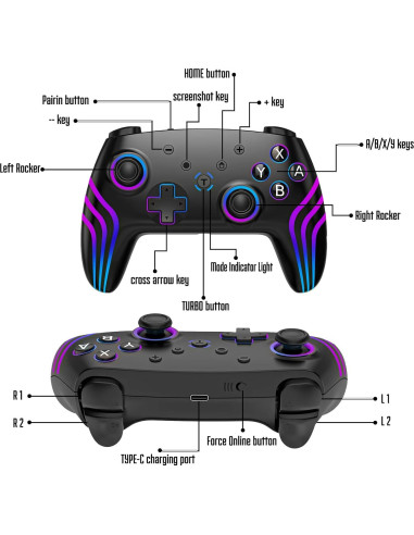 Controlador Pro Inalámbrico MYSTILUCK para Switch y PC RGB