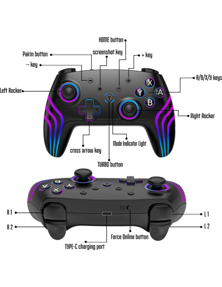 Controlador Pro Inalámbrico MYSTILUCK para Switch y PC RGB