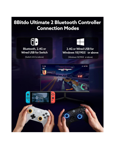 Controlador Bluetooth Ultimate 2 8Bitdo para Switch y PC - Blanco