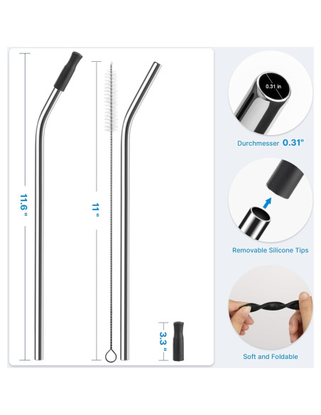 Popotes de acero inoxidable Bluwing 30 oz con puntas de silicona