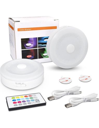 Luces Puck LED WOBSION Recargables USB Multicolor Paquete de 2