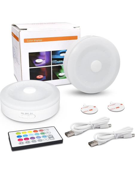Luces Puck LED WOBSION Recargables USB Multicolor Paquete de 2