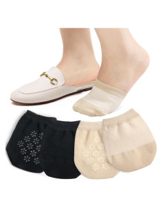 Calcetines Cortos de Dedos para Mujeres - 4 Pares Beige y Negro