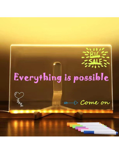 Tablero de Notas LED Bhbuy-Action Acrílico 30x20 cm Blanco