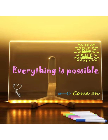 Tablero de Notas LED Bhbuy-Action Acrílico 30x20 cm Blanco