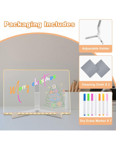 Tablero de Notas LED Bhbuy-Action Acrílico 30x20 cm Blanco