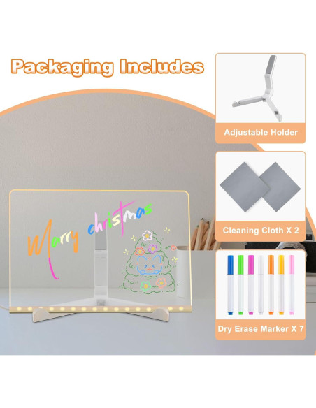 Tablero de Notas LED Bhbuy-Action Acrílico 30x20 cm Blanco