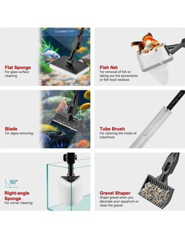 Kit de limpieza de acuario 7 piezas Lpraer con mango telescópico