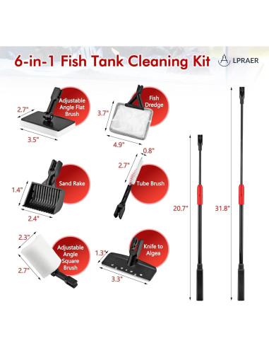 Kit de limpieza de acuario 7 piezas Lpraer con mango telescópico