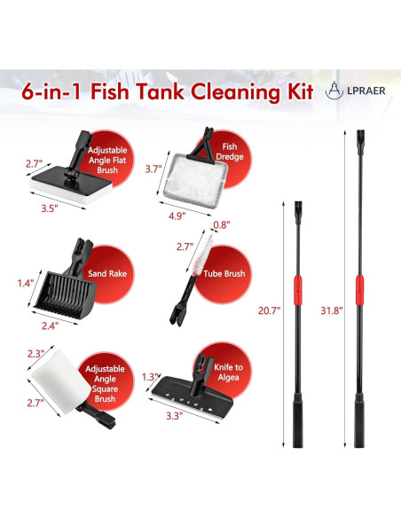 Kit de limpieza de acuario 7 piezas Lpraer con mango telescópico