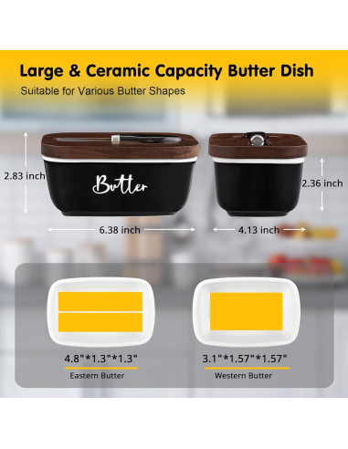Plato de Mantequilla ALELION Negro con Tapa de Acacia y Cuchillo