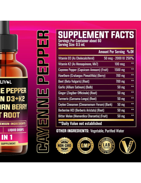 Gotas Líquidas de Pimienta de Cayena Milivol 30ml - Soporte Cardiaco e Inmunológico