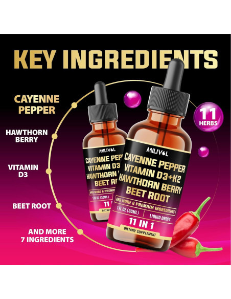 Gotas Líquidas de Pimienta de Cayena Milivol 30ml - Soporte Cardiaco e Inmunológico