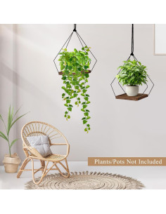 Maceta Colgante FIOBEE de Metal y Madera 17.8CM Negro 2