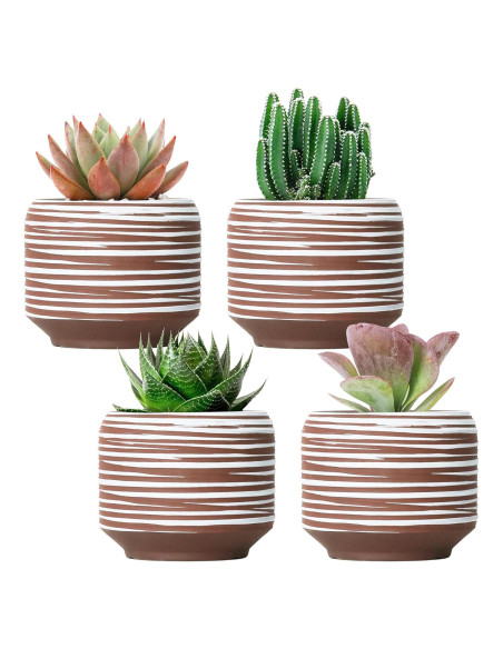 Juego de 4 Macetas de Cerámica 9.4 cm Bestseler con Drenaje