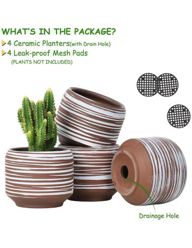 Juego de 4 Macetas de Cerámica 9.4 cm Bestseler con Drenaje
