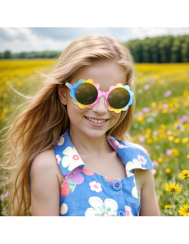 3 Piezas Gafas Redondas de Flor UV para Niños Topbuti