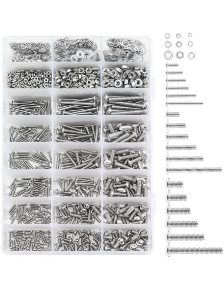 Kit de Tornillos de Cabeza Redonda Acero Inoxidable 304 1500 Piezas