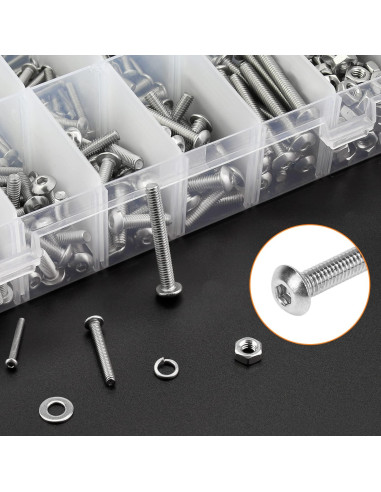 Kit de Tornillos de Cabeza Redonda Acero Inoxidable 304 1500 Piezas