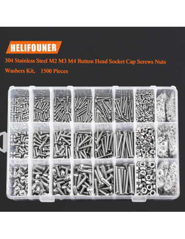 Kit de Tornillos de Cabeza Redonda Acero Inoxidable 304 1500 Piezas