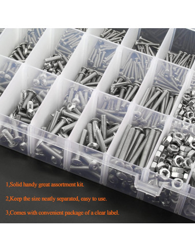 Kit de Tornillos de Cabeza Redonda Acero Inoxidable 304 1500 Piezas