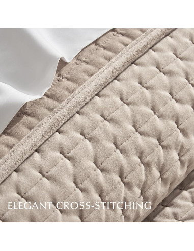 Conjunto de Colcha de Terciopelo King EVERGRACE 3 Piezas Taupe