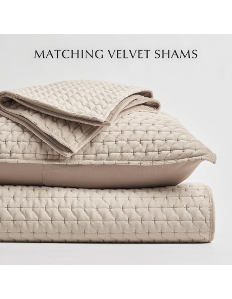 Conjunto de Colcha de Terciopelo King EVERGRACE 3 Piezas Taupe
