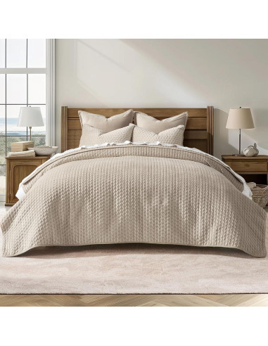 Conjunto de Colcha de Terciopelo King EVERGRACE 3 Piezas Taupe