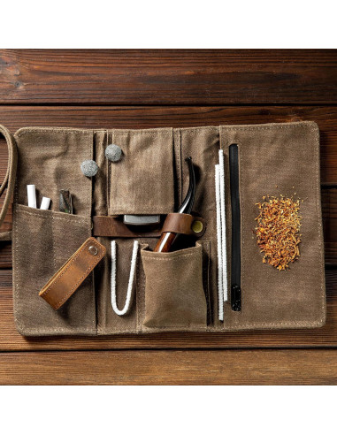 Bolsa de Pipa de Lona Encera Whitluck con Soporte de Cuero