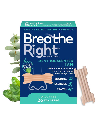 Tiras Nasales Breathe Right Extra Fuerte Mentol 26 Unidades