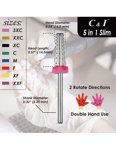 Broca de Uñas C & I 5 en 1 Slim Doble Fino -XXF Profesional