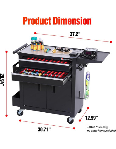 Carro de Tatuaje TANKSTORM TZ12W Acero Negro 62x33cm