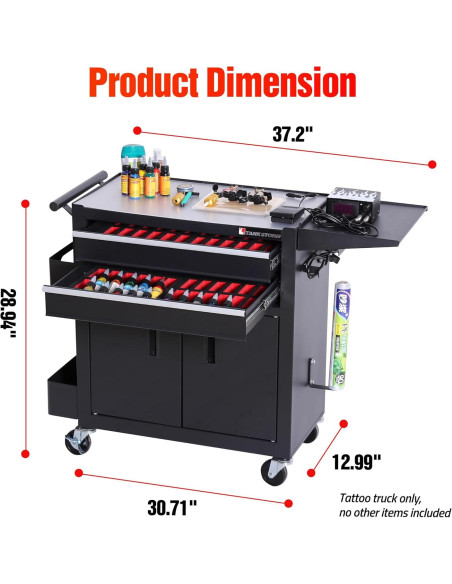 Carro de Tatuaje TANKSTORM TZ12W Acero Negro 62x33cm