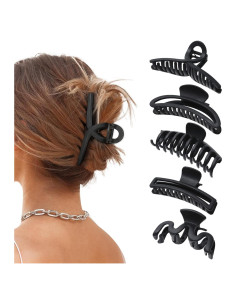 5 Clips de Garra Grandes AWAYTR para Cabello Grueso Negro Mate