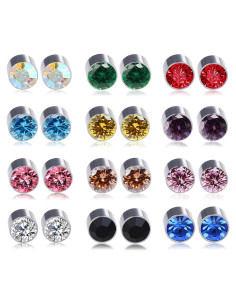 12 Pares de Pendientes Magnéticos Spiritlele Clip 6mm Cristal