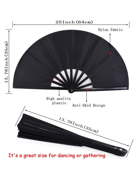 Abanico Plegable Amajiji de Nylon Negro 35cm para Danzas y Decoración