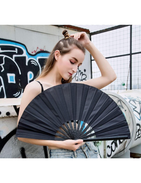 Abanico Plegable Amajiji de Nylon Negro 35cm para Danzas y Decoración