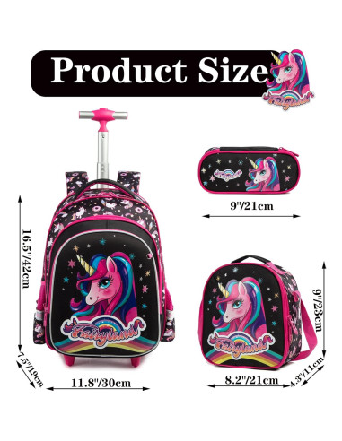 Mochila Rodante para Niñas Meetbelify Unicornio 3 en 1