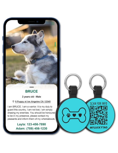 Etiqueta de Identificación QR para Perro MYLUCKYTAG Silicona 3x4cm